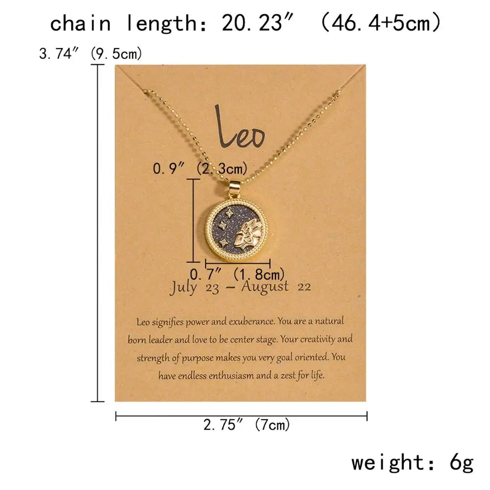 Fashion 12 Constellation Necklace For Women Men Gold Color Chain Zodiac Sign Round Pendant Necklace Couple Jewelry Birthday Gift