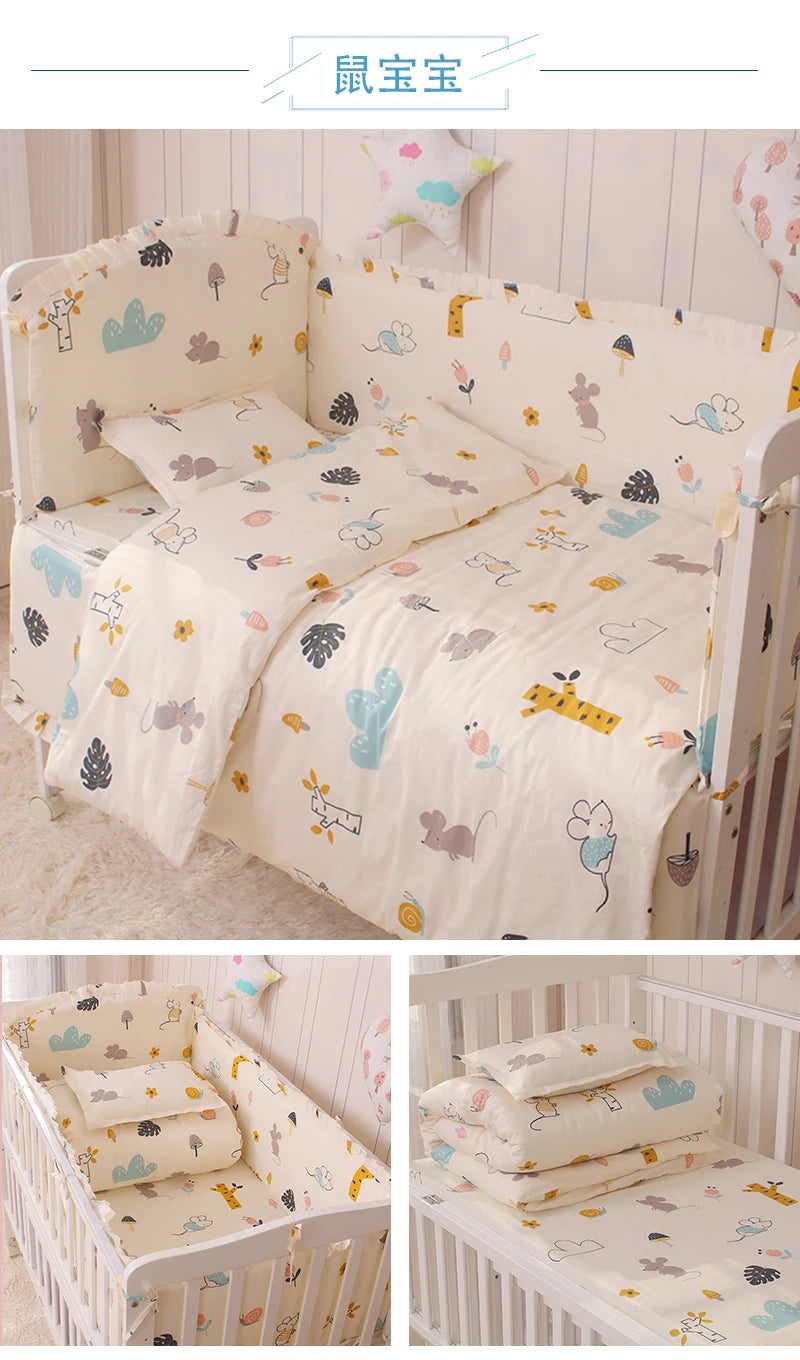 6/9pcs Elephant Baby Bedding Set Cotton Bedroom Decor Baby Girl Boy Crib Bed Linens Bed Bumper 120*60/120*70cm