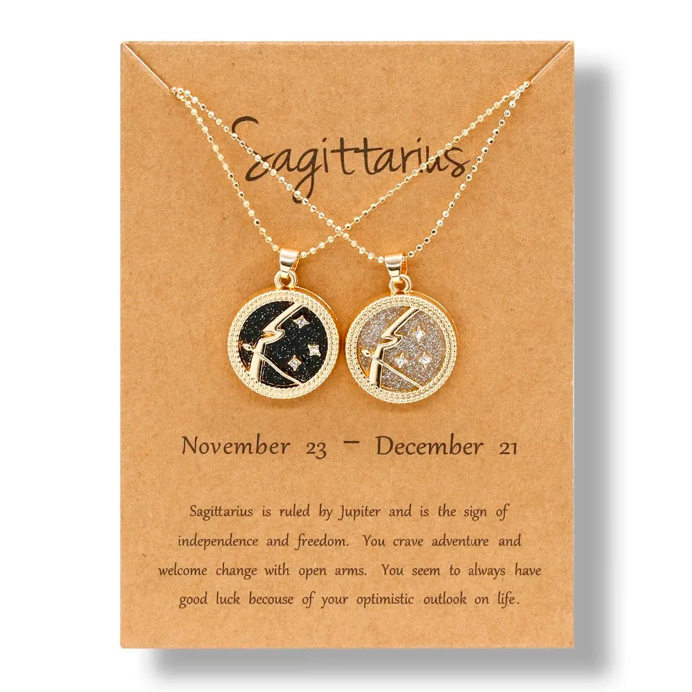 Fashion 12 Constellation Necklace For Women Men Gold Color Chain Zodiac Sign Round Pendant Necklace Couple Jewelry Birthday Gift