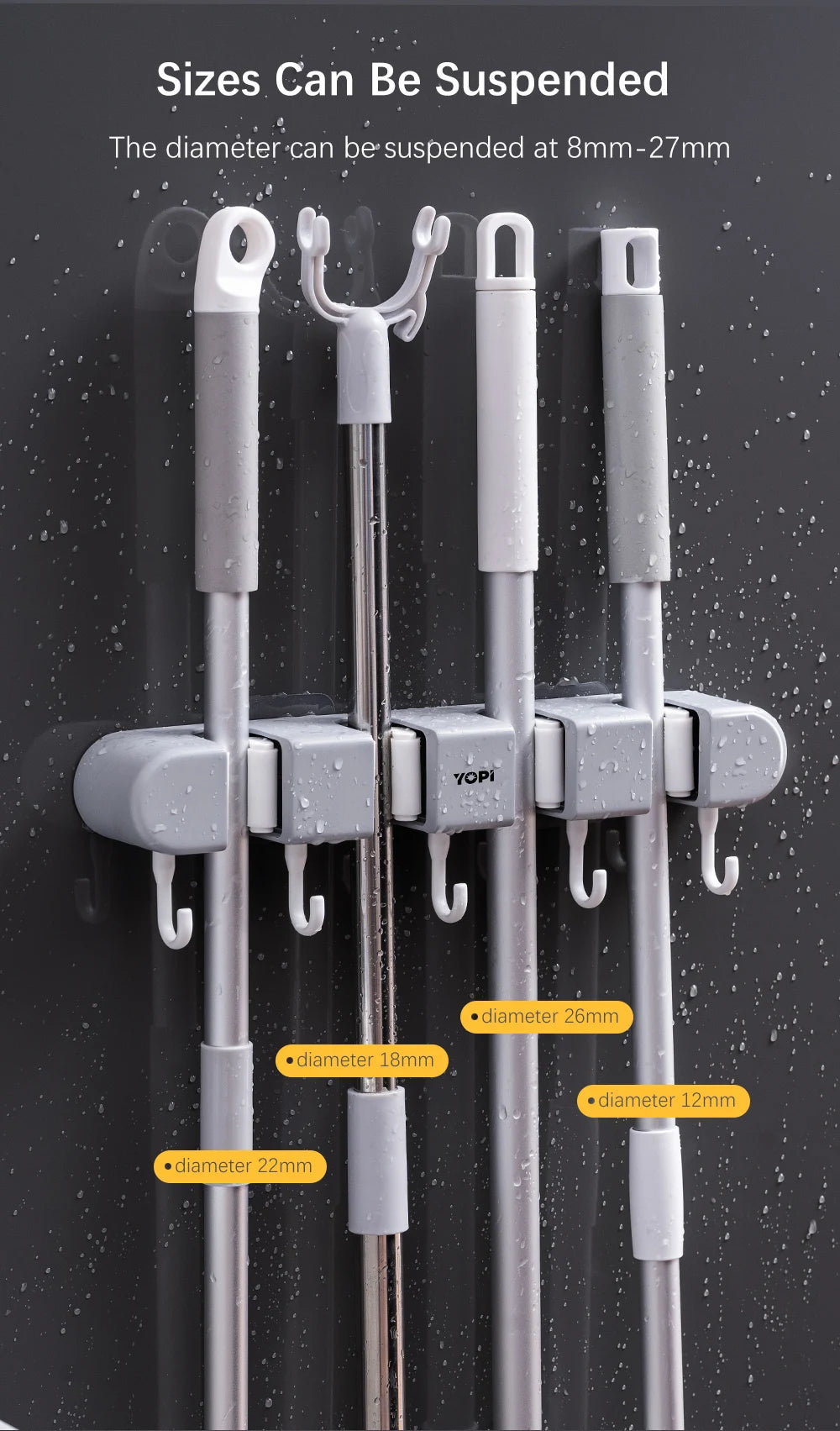 Wall Mounted Mop Storage Shelf  Rack Broom Organizer Hooks Holder Self-Adhesive Bathroom Kitchen Garden Garage Storage Tool