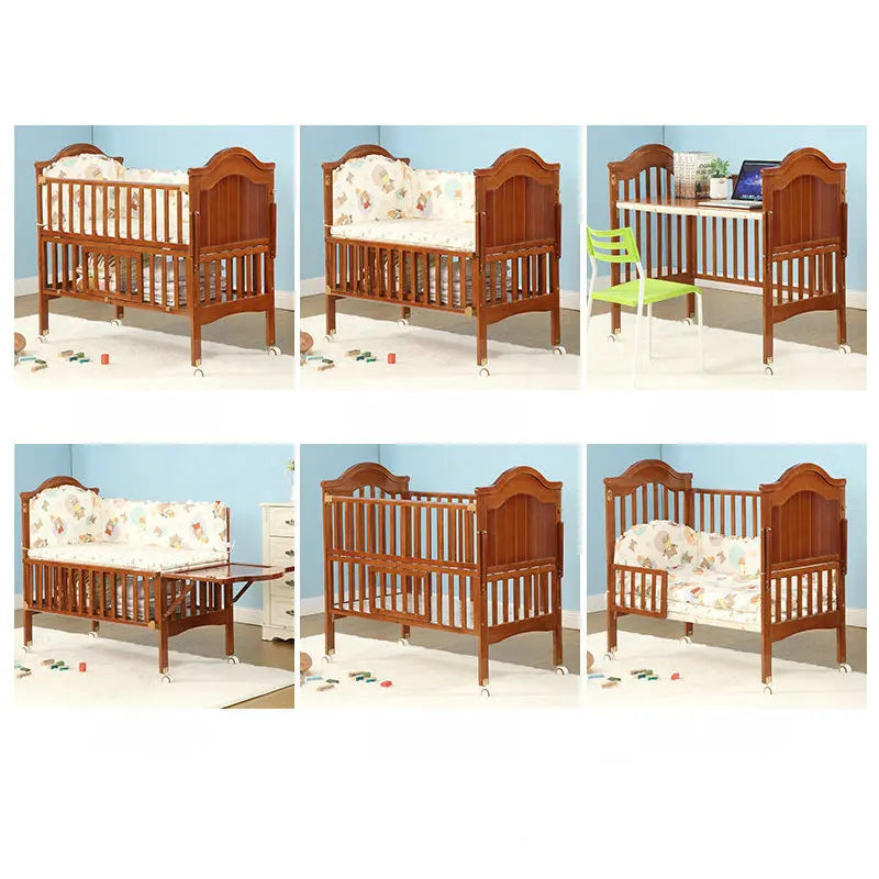 6 in 1 Convertible Crib and Changer, Multifunctional Pine Wood Baby Bed, 115*67*104CM, Newborn Cradle Cot