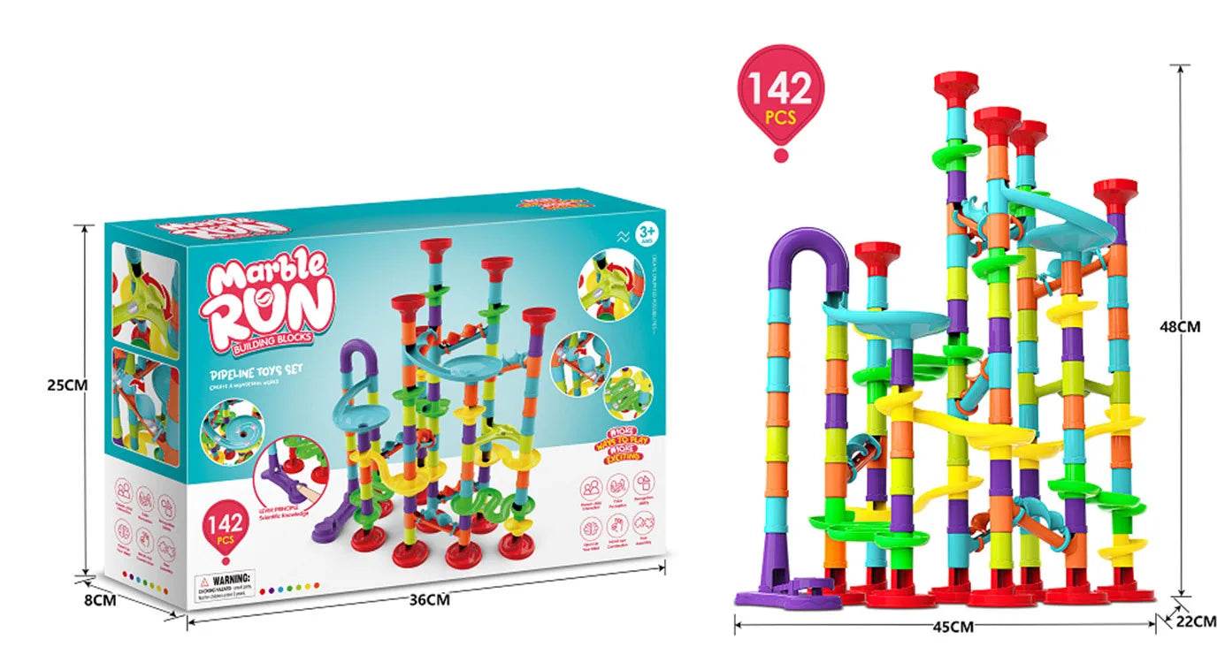 Marble Run Race Track Building Blocks Kids 3D Maze Ball Roll Toy DIY Marble Run Race Coaster Set 80/105/109/133pc Christmas Gift - AIAZ