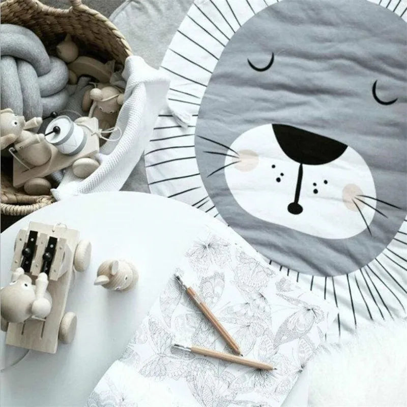 Cartoon Animals Baby Play Mats Pad Toddler Kids Crawling Blanket Round Carpet Rug Toys Mat For Children Room Decor Photo Props
