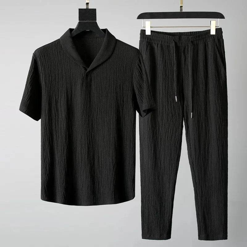 (Shirt + trousers)2025 summer men fashion classic shirt men's business casual fashion shirts men A set of clothes size M-4XL - AIAZ