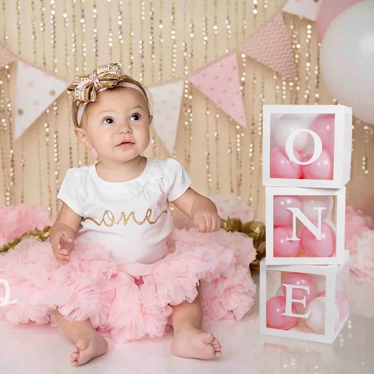 First Birthday Balloon Boxes For Party Decorations 1st Birthday Balloon Garland Decor with ONE Letter Boy Girl Baby Shower Decor - AIAZ