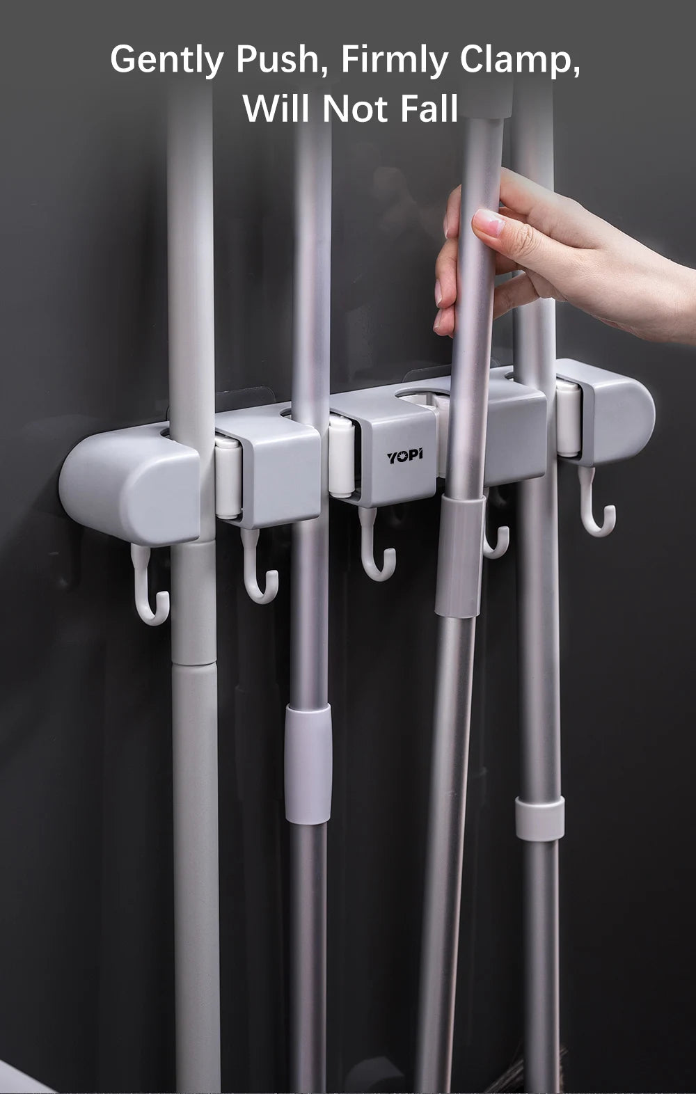 Wall Mounted Mop Storage Shelf  Rack Broom Organizer Hooks Holder Self-Adhesive Bathroom Kitchen Garden Garage Storage Tool