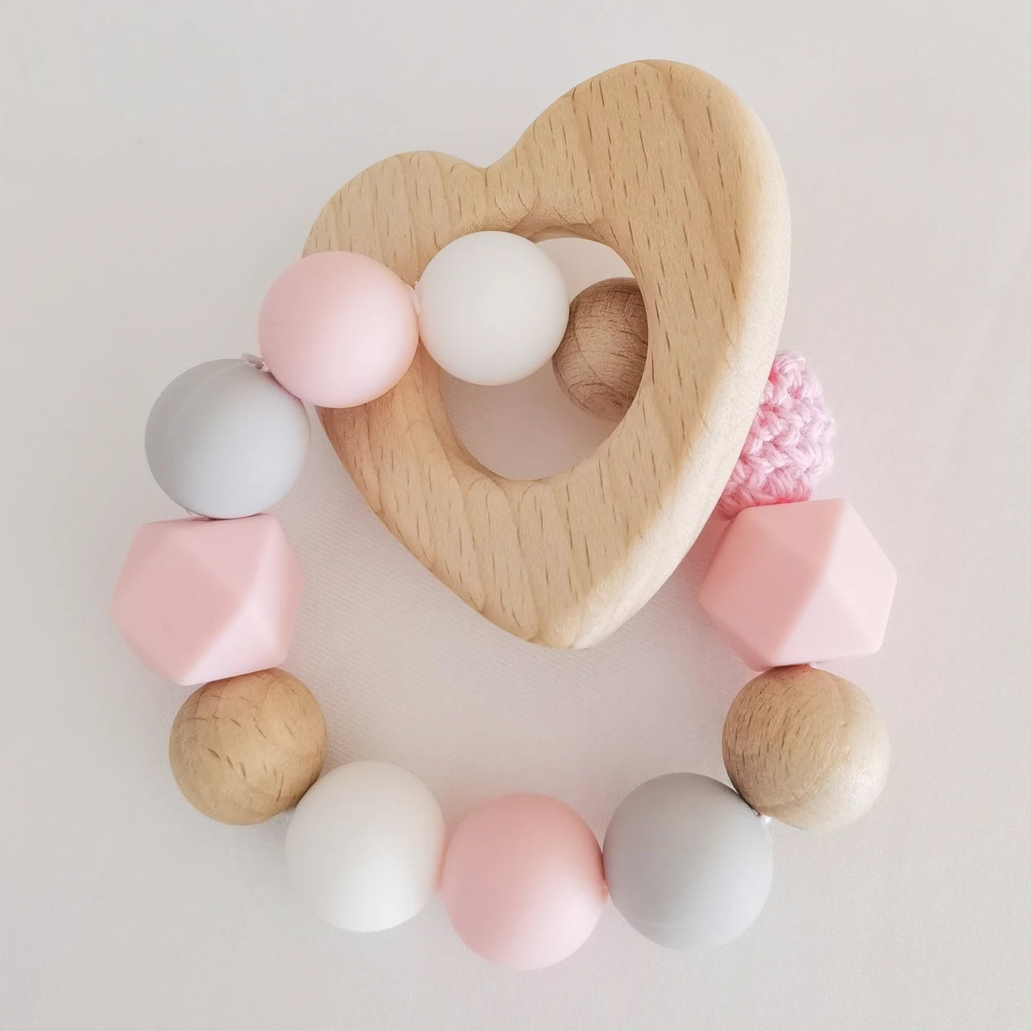 Baby Teether Bracelet Crochet Wood Crafts Engraved Bead Food Grade Silicone Beads Wood Animal Pendant Teething Toys For Rattle