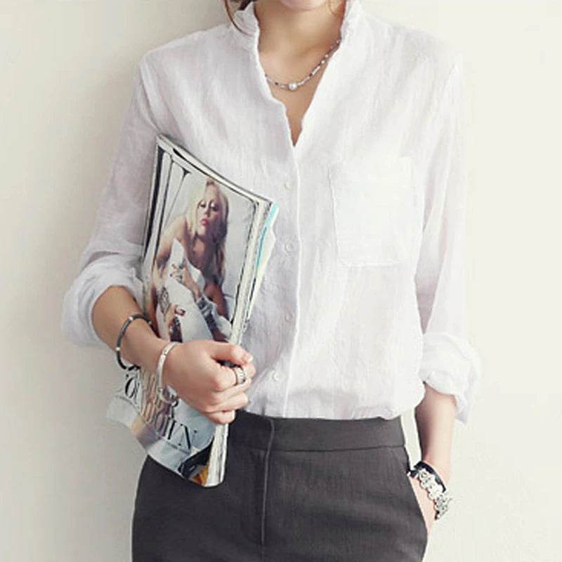 Chemisier Femme Womens Tops Fashion 2022 Summer Linen White Shirt Women Long Sleeve Blouse Korean Woman Clothes Roupas Femininas - AIAZ