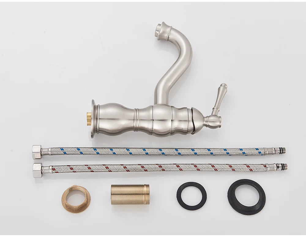 POIQIHY Antique Brass Basin Vessel Sink Faucet Deck Mounted One Hole Cold Hot Water Cold Hot Mixer Tap Bathroom Faucet  1 Hole