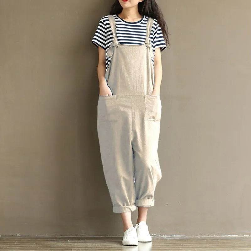 Women Strap Loose Jumpsuit Summer Casual Dungarees Pants Sleeveless Oversized Romper Baggy Overalls Jumpsuit - AIAZ