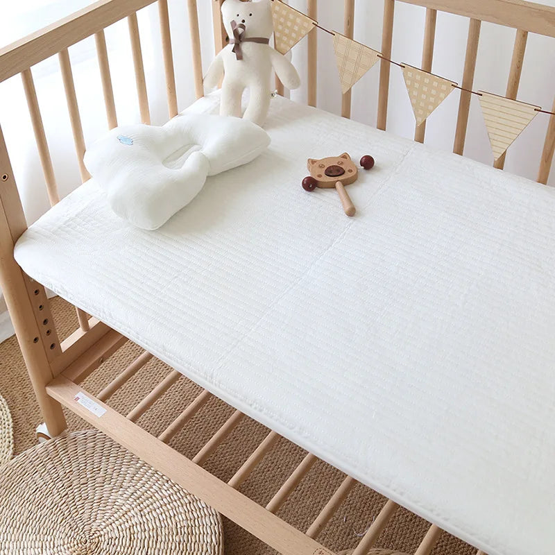 Korean Pure Cotton Quilted Baby Cot Crib Fitted Sheet Bear Cherry Loquat Embroidery Kids Infant Cradle Bed Sheets Mattress Cover