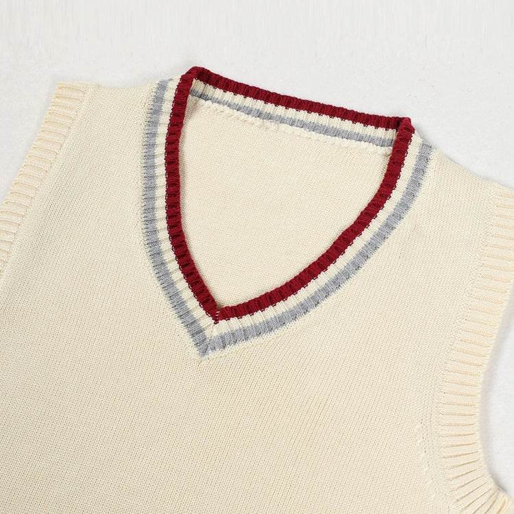 Sweater Vest Men Thicken V-neck Sleeveless Knitted Sweaters Vests Striped Retro Preppy-style Simple Chic Loose Casual All-match - AIAZ