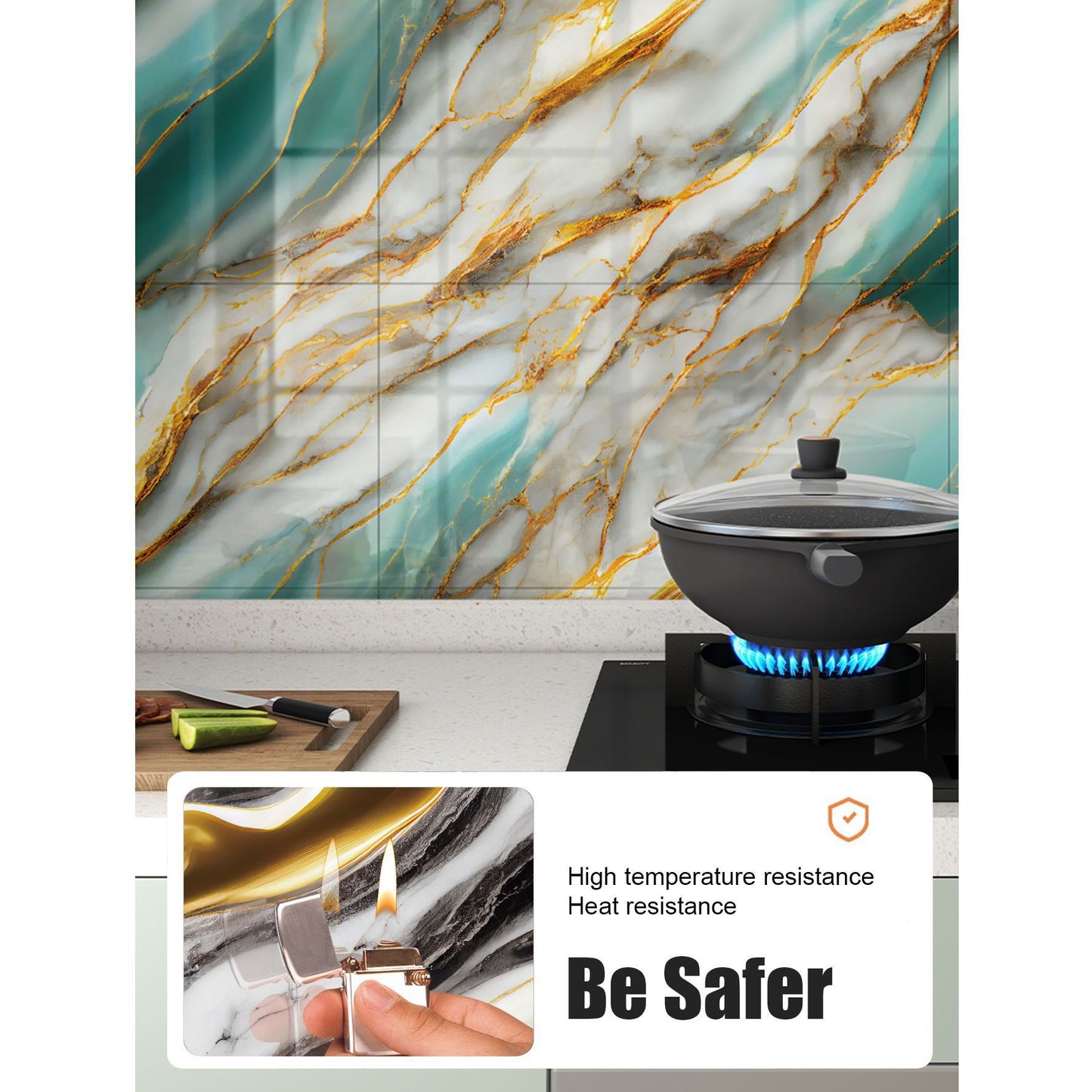 10PCS Waterproof 3D Tile Stickers Self Adhesive Imitation Marble Wall Floor Panels Peel and Stick for Kitchen Bathroom Decor