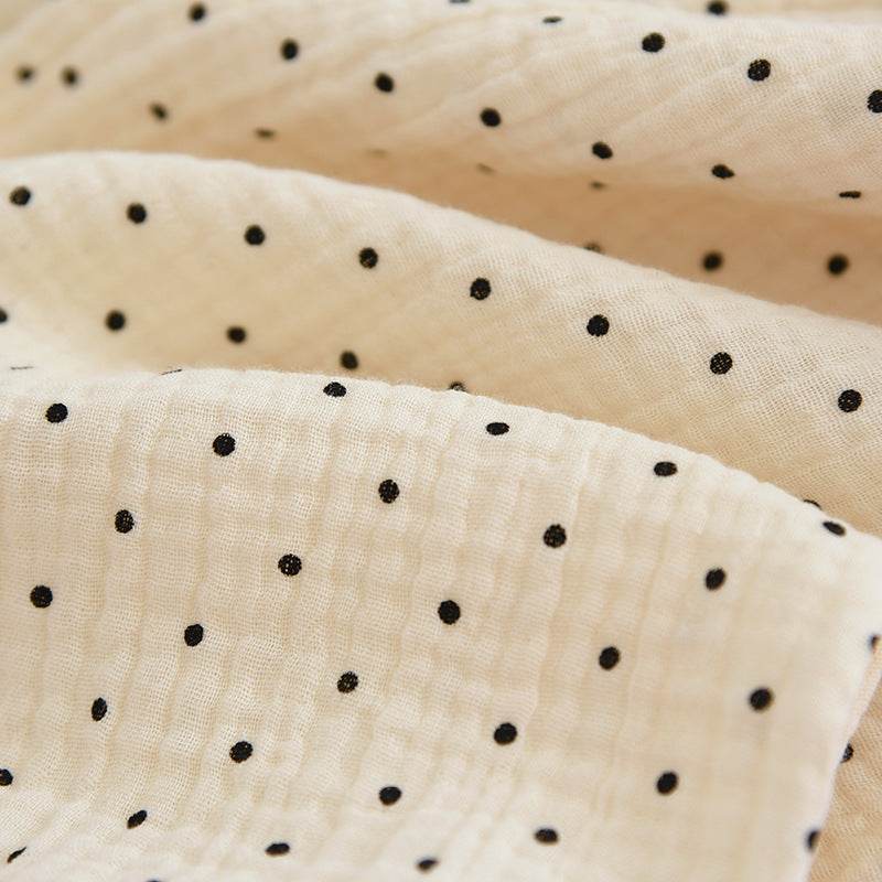 2025 Spring and Autumn New Women's Pajama Set 100%cotton crepe long-sleeved trousers two-piece polka dot cute home wear thin set - AIAZ