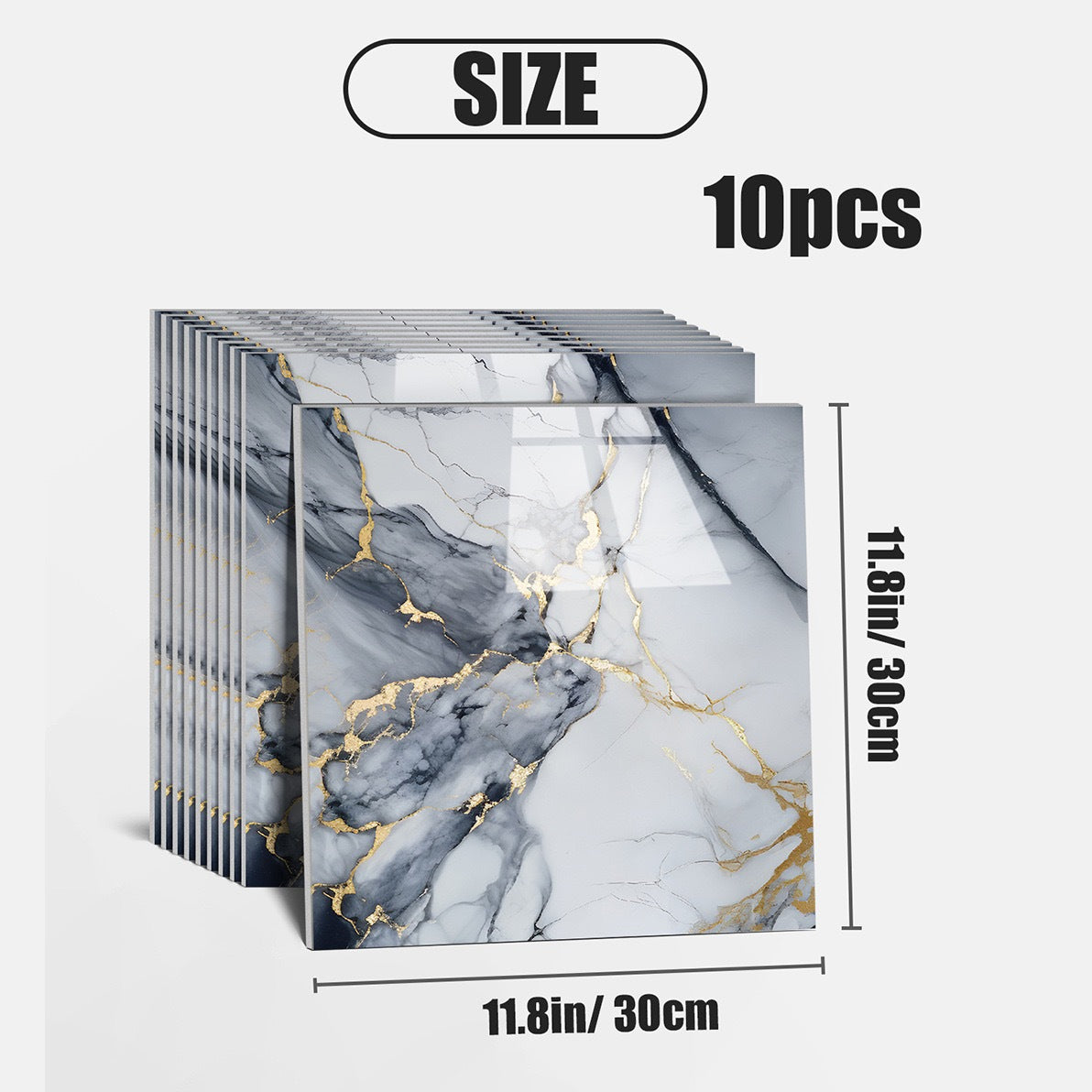 10PCS Waterproof 3D Tile Stickers Self Adhesive Imitation Marble Wall Floor Panels Peel and Stick for Kitchen Bathroom Decor