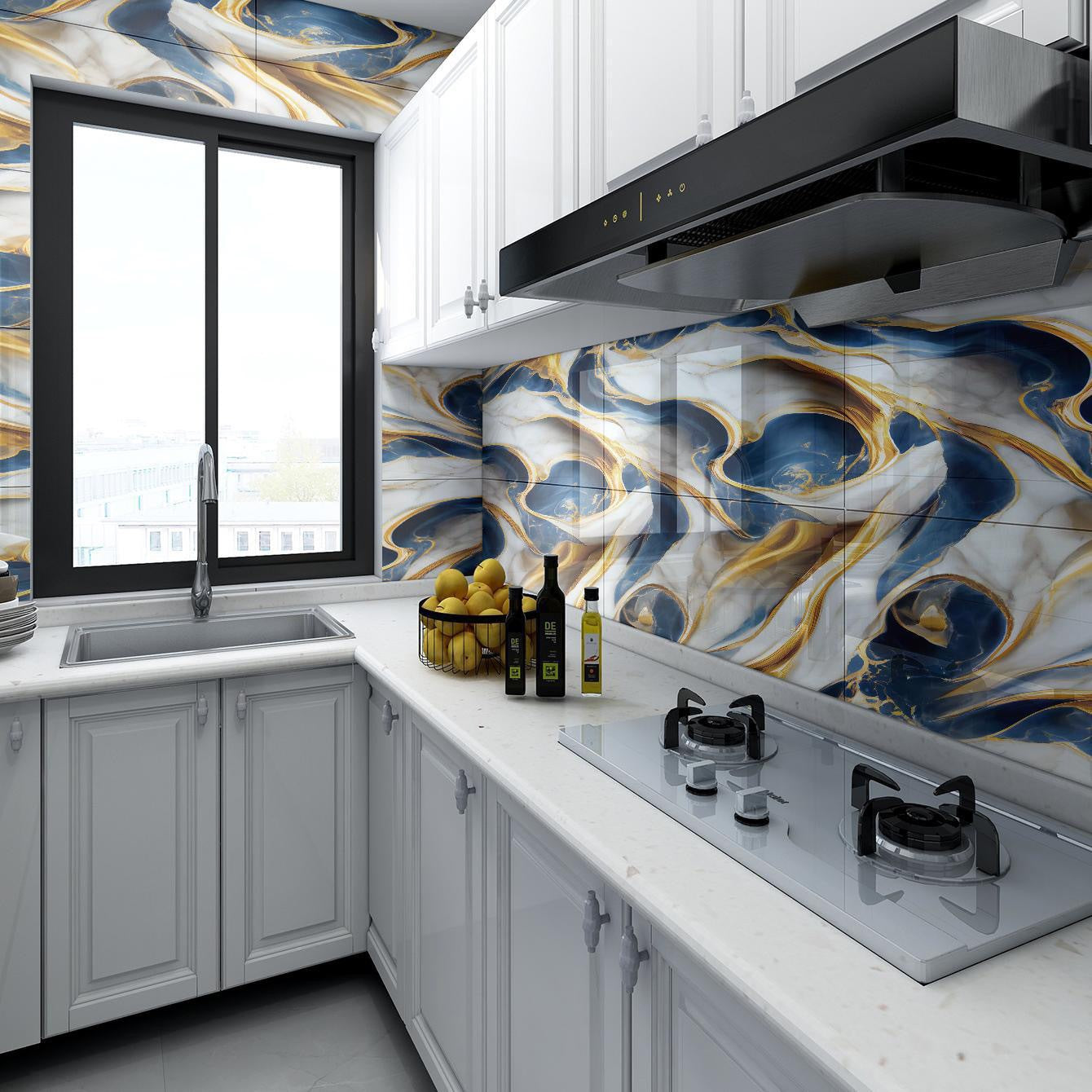 10PCS Waterproof 3D Tile Stickers Self Adhesive Imitation Marble Wall Floor Panels Peel and Stick for Kitchen Bathroom Decor