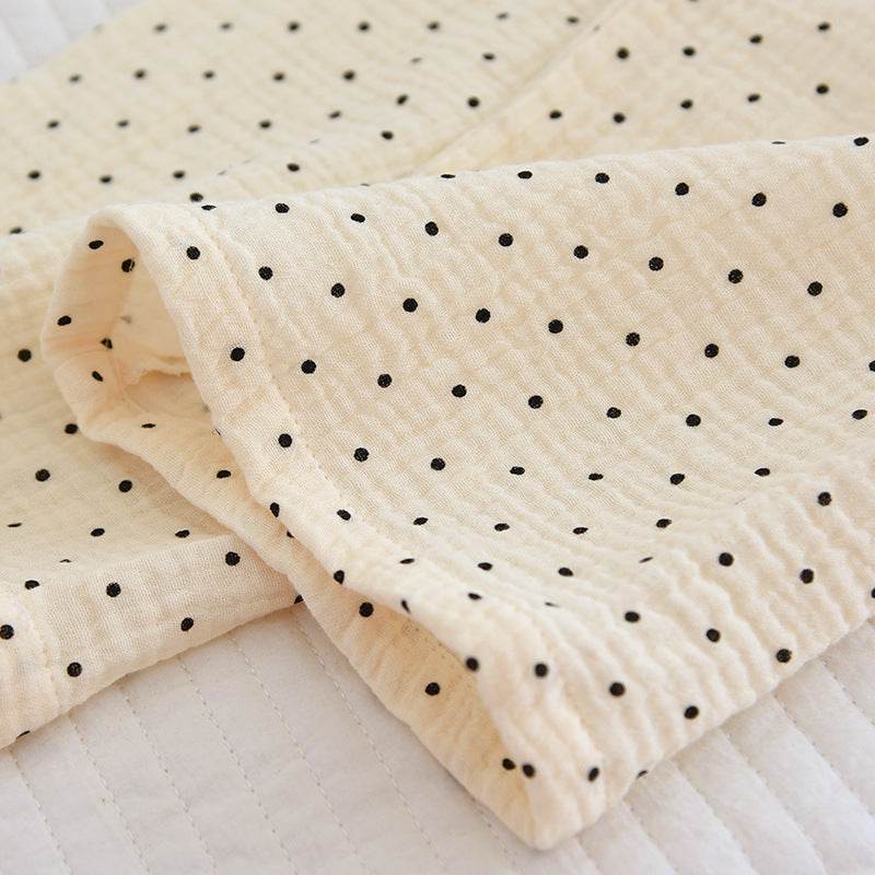 2025 Spring and Autumn New Women's Pajama Set 100%cotton crepe long-sleeved trousers two-piece polka dot cute home wear thin set - AIAZ