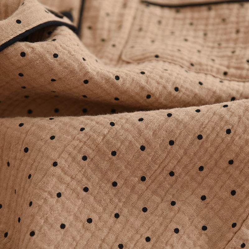 2025 Spring and Autumn New Women's Pajama Set 100%cotton crepe long-sleeved trousers two-piece polka dot cute home wear thin set - AIAZ