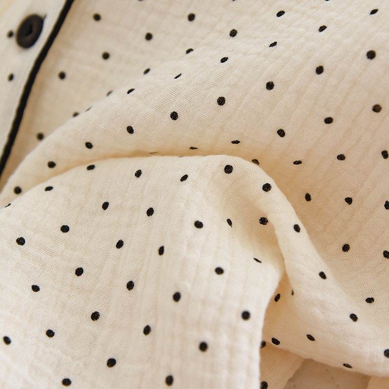 2025 Spring and Autumn New Women's Pajama Set 100%cotton crepe long-sleeved trousers two-piece polka dot cute home wear thin set - AIAZ