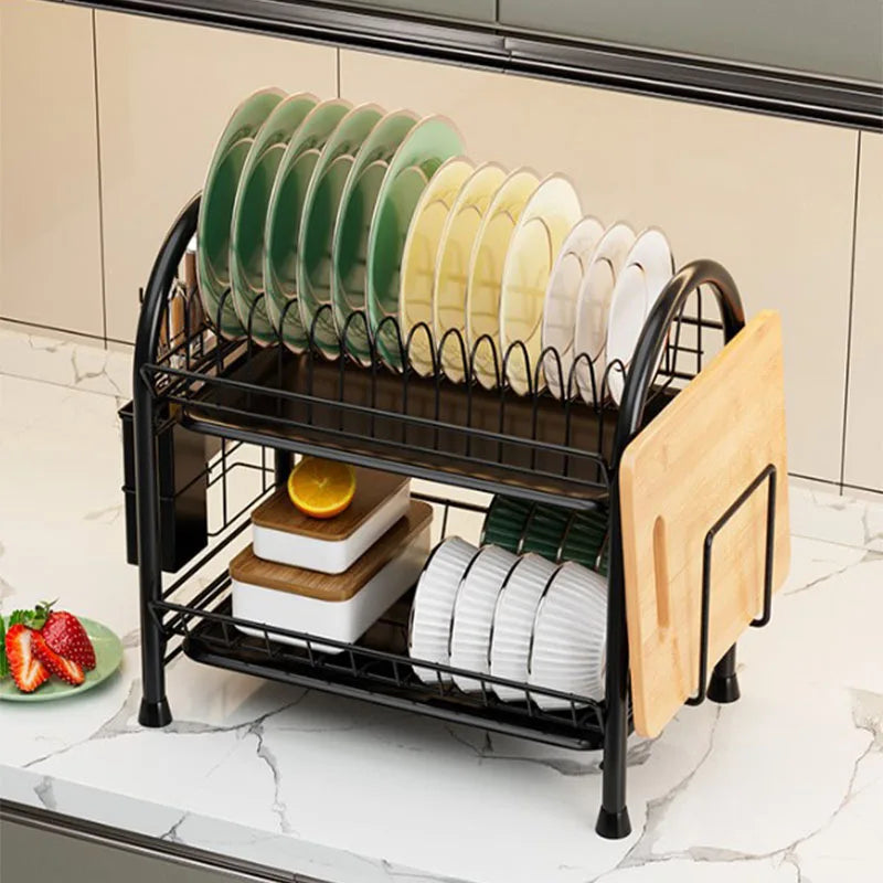 Kitchen Dish Storage Rack Countertop Water Filter Drying Bowl Basket Chopsticks Plate Storage Drain Bowl Shelf