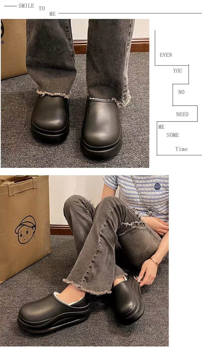 2025 Winter Men Women Warm Slipper EVA Short Plush Fur Indoor Flip Flop Non-Slip Waterproof Casual Outdoor Slipper For Couple - AIAZ