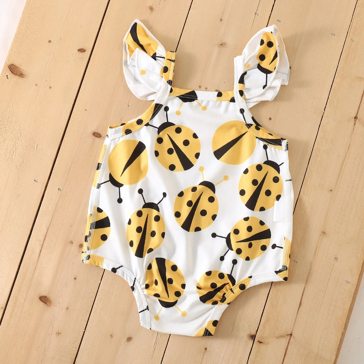 Baby Girl Summer 0-12 Months Outing Cute and Fashionable Yellow Ladybug Print Slim Fit One-Piece Swimsuit