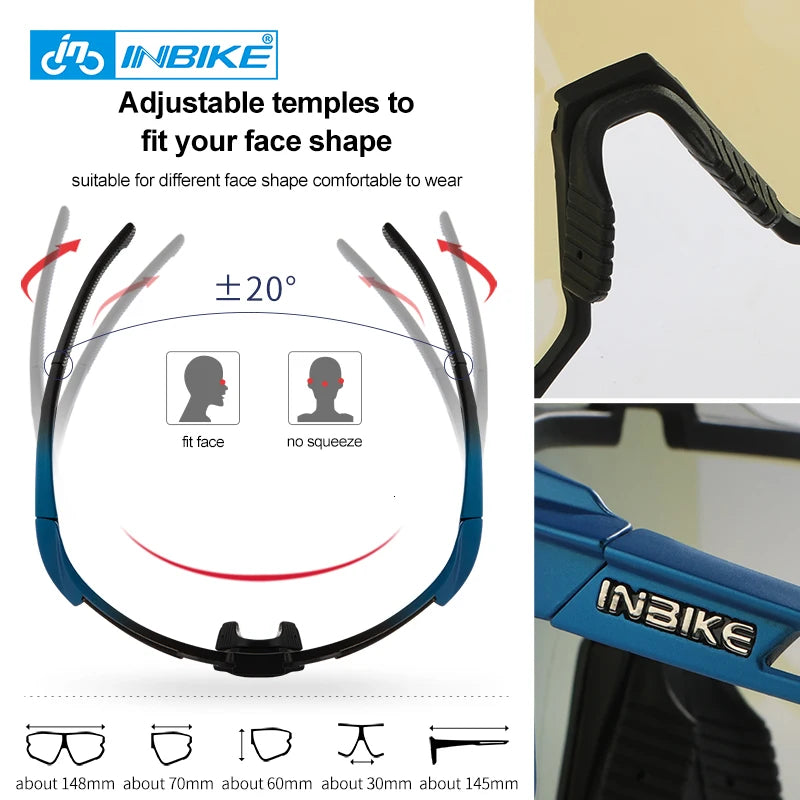 INBIKE Photochromic Cycling Sunglasses Professional Road Bike Riding Glasses for Men Bicycle Windproof Sand Goggles Bike Eyewear