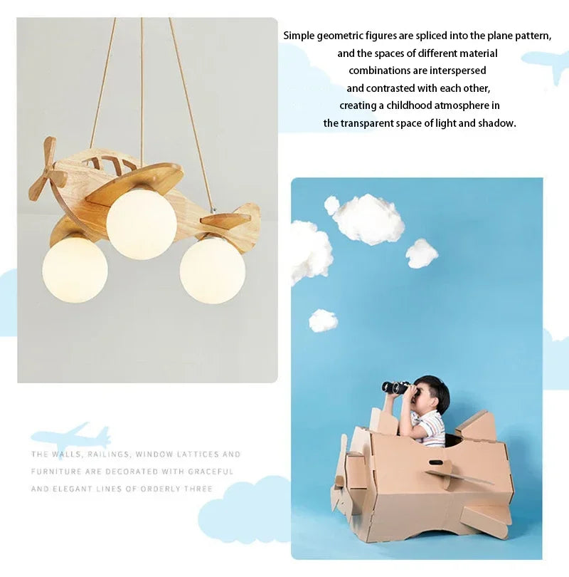 Wooden Handmade Aircraft Hanging Pendant Lights For Bedroom Children Room Decor Suspension Lamps Excluding Light Bulbs