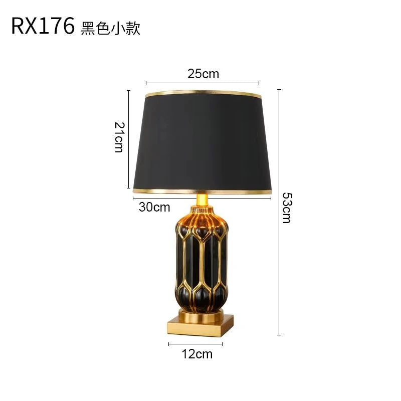 Chinese Black Ceramic Desk Lamp Nordic Modern Luxury Living Room Bedroom Bedside Study Table Lamp Atmosphere Sense Decoration