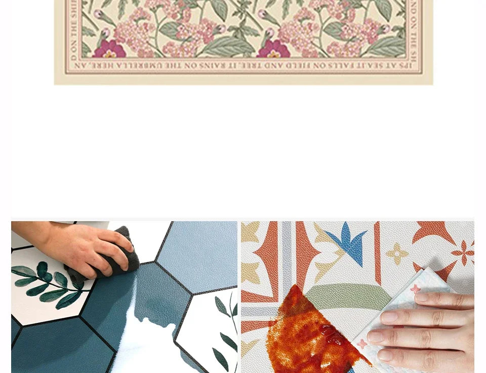 Kitchen Floor Mat Pvc Leather Waterproof Carpet Oil-proof Floral Rug Home Decoration Long Foot Mats Alfombra De Cocina 주방매트