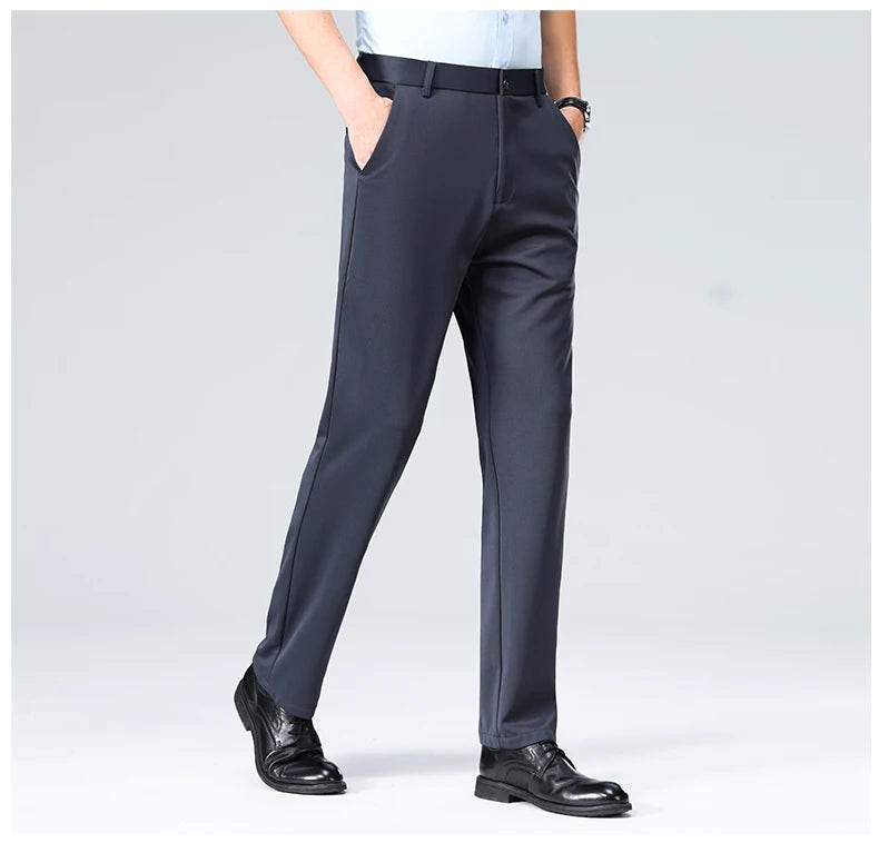 Men Suit Pants Light Thin Elastic Slim Fit Dress Pants Business Solid Casual Straight Leg Trouser Men Clothing Oversize 29-42 - AIAZ