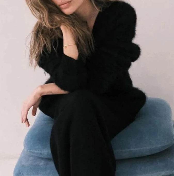 Cardigan for Women 2025 Autumn Fashion V-Neck Knitted Sweater Loose Solid Color Long Sleeves Casual Daily Cardigan Coat - AIAZ