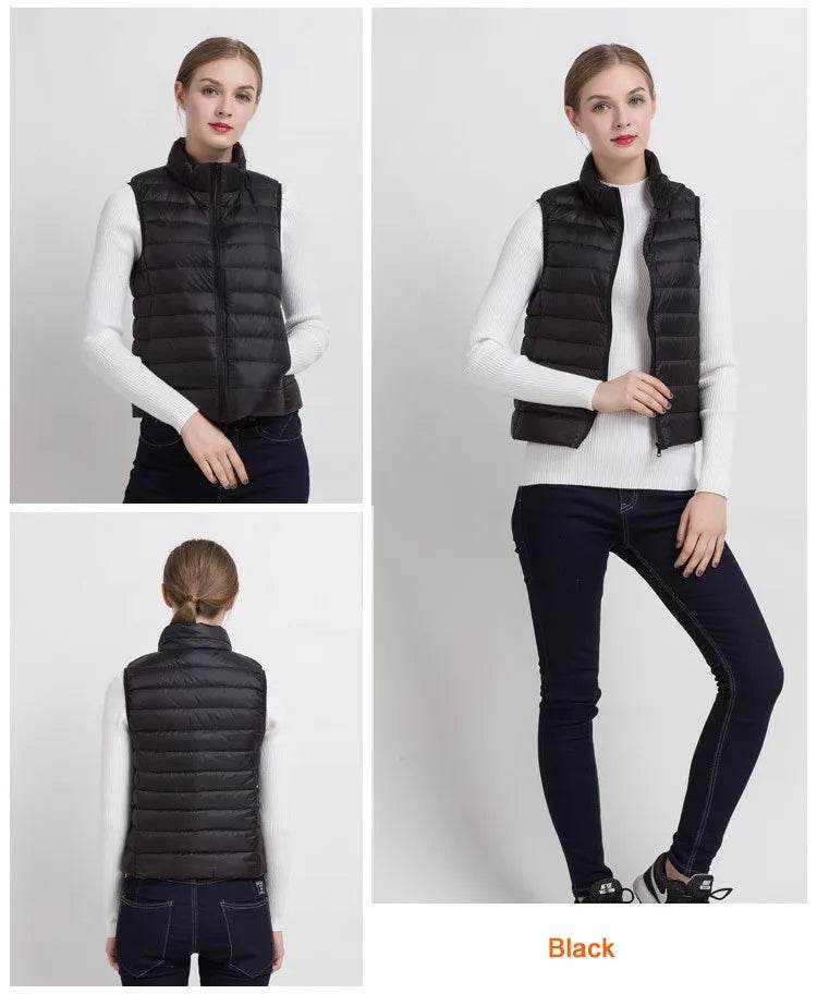 0-10℃ Women Vests Autumn Winter Ultra Light Duck Down Vest Female Slim Sleeveless Jacket Windproof Warm Puffer Waistcoat 4XL - AIAZ