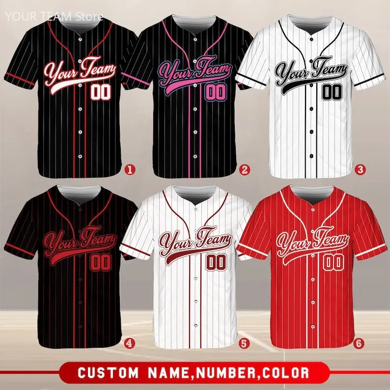 Custom Team Name Number Pinstripe Baseball Jersey  Stripe Color Uniform for Baseball Fans Jersey Design Sports Apparel