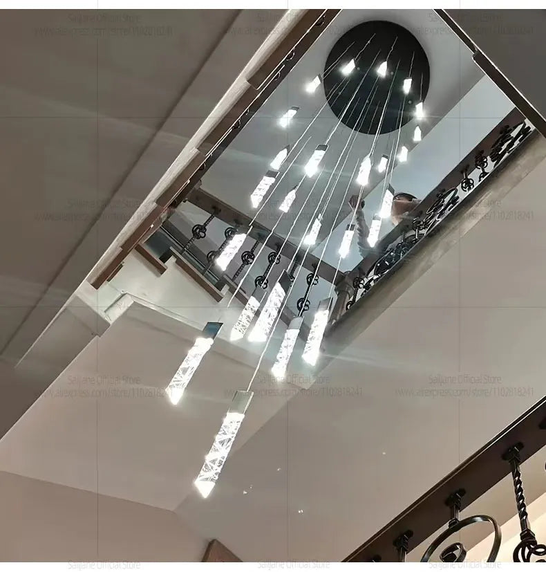 Modern LED Living Room Pendant Light Staircase Pendent Lamp Doublelayer Attic Spiral Long Ceiling Lamp Villa Crystal Chandelier