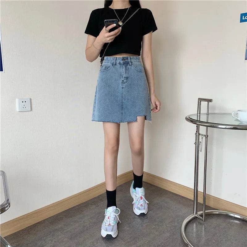 High Waist Denim Skirt Versatile Skirt Women's Clothing A-Line ort Skirt Slimming Wraparound Summer 202 plus Size - AIAZ