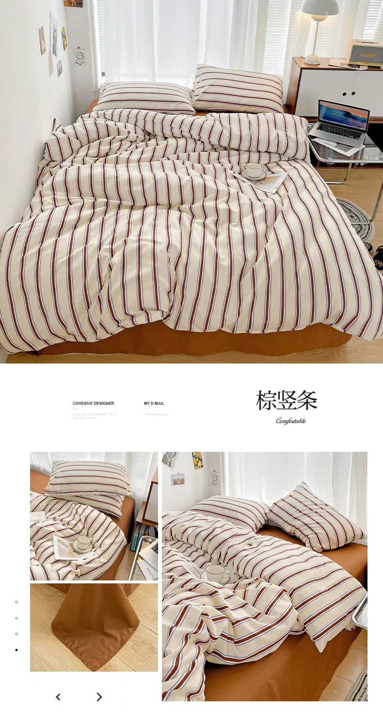 INS Stripe Series Printed Soft Bedding Set Duvet Cover Bedclothes Bedspread Pillowcases Flat Sheets Comforter Sets for Girls