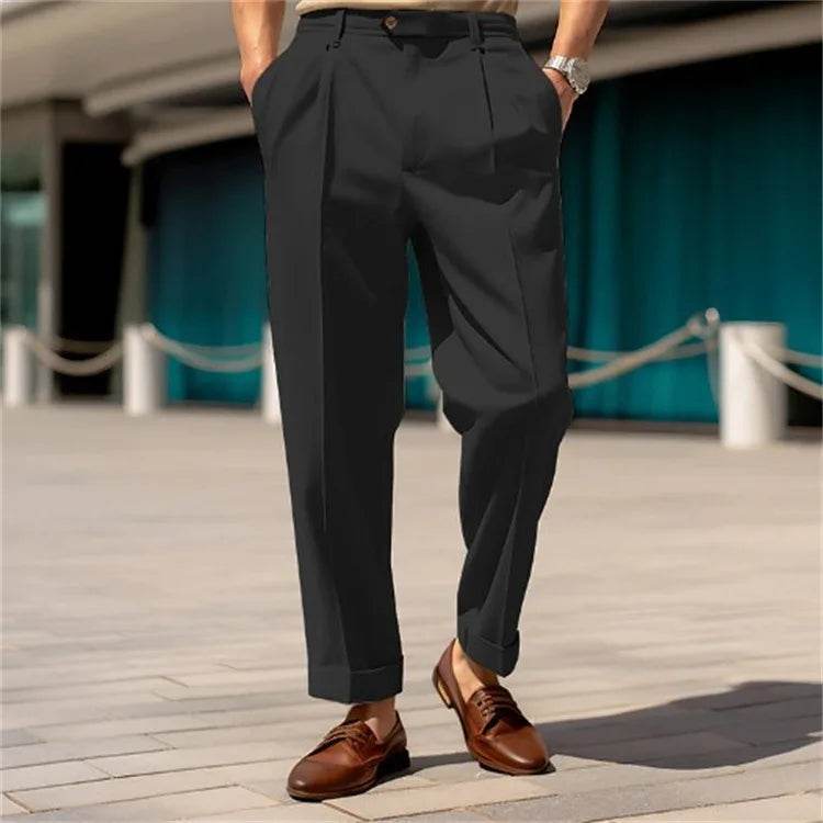 Men's Clothing Formal Mid-waist Buttoned Straight Plain Comfortable Outdoor Daily Outing Fashionable Trousers - AIAZ