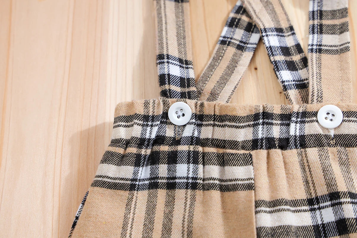 2PCS IURNXB Baby Clothes Sets Short Sleeve Boys Infant Plaid Bear Bodysuit+Suspenders Trousers Set Overall Newborn Outfits 1-18M