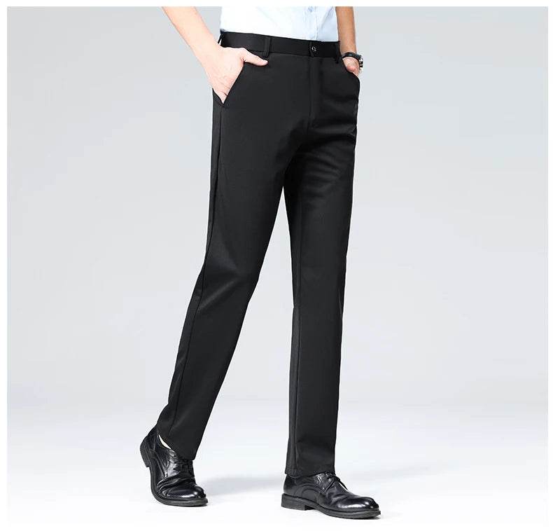 Men Suit Pants Light Thin Elastic Slim Fit Dress Pants Business Solid Casual Straight Leg Trouser Men Clothing Oversize 29-42 - AIAZ