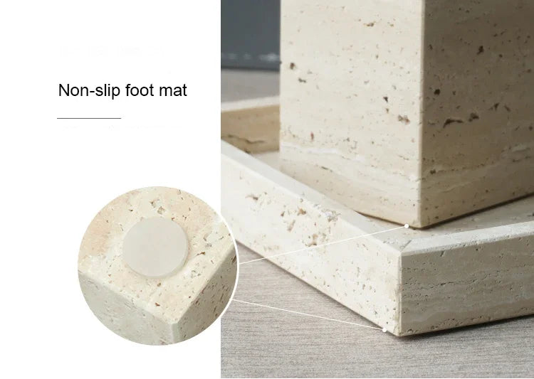 Beige Travertine Bathroom Accessories Set Natural Marble Soap Dispenser Soap Dish Reed Diffuser Vanity Tray Bathroom Set