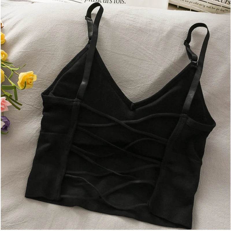 Womens Tops Sexy Tank Top Women Built In Bra Solid Color Camis for Women Crop Top Off Shoulder Sleeveless Camisole 2022 New - AIAZ