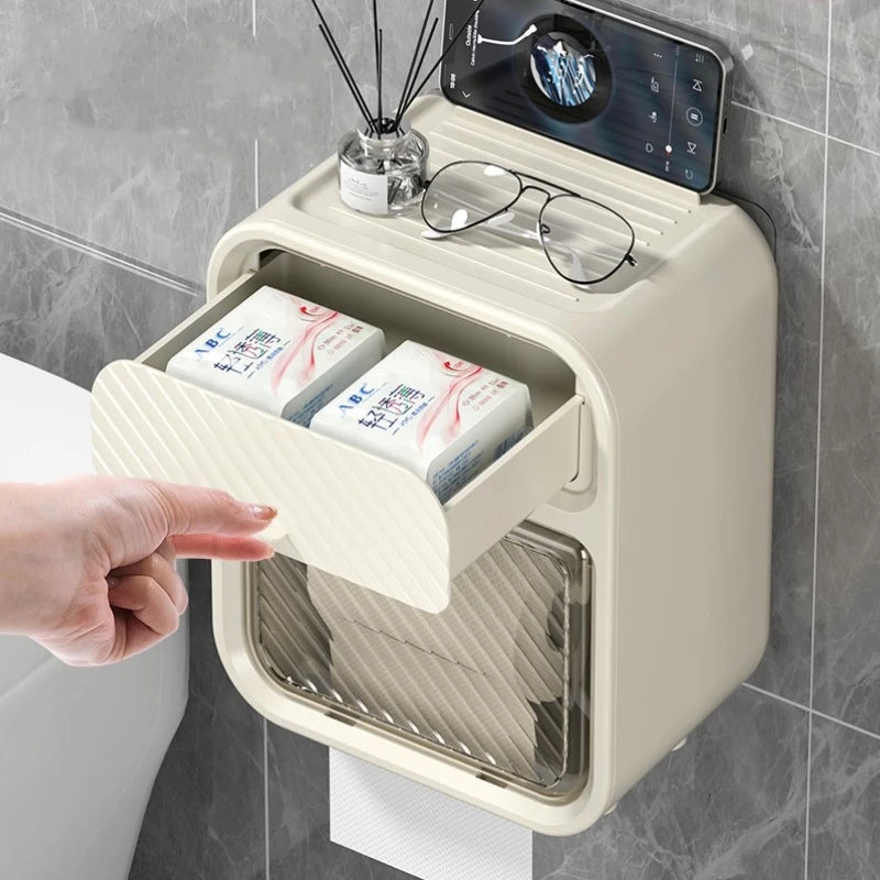 Toilet Paper Holder Box holder Bathroom Rack Waterproof Reel Tissue Storage Box Punch-free Kitchen Bathroom Storage Holder