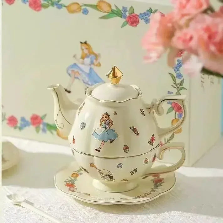 Luxury Ceramic Teapot Gift Box Cup and Pot Girl and Rabbit Ceramic Teapot Coffee Cup Dish Set Birthday Gift  for Tea Lovers