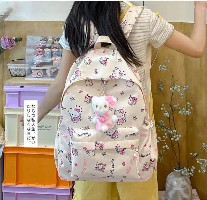Hello Kitty backpack for junior high school students cute cartoon fashion school bag large capacity school bag for women - AIAZ