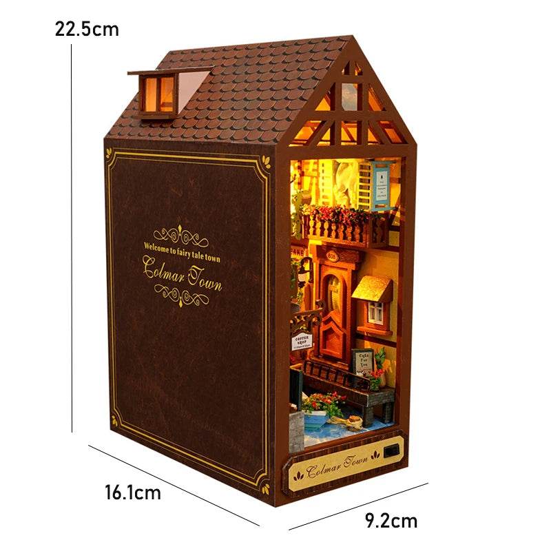 DIY Book Nook Kit Miniature Doll House With LED Light 3D Puzzle Model Building Wooden Bookshelf Bookend Toy Adults Birthday Gift - AIAZ