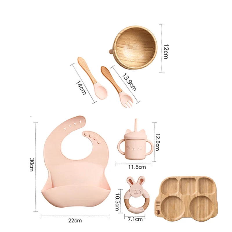 7pcs Silicone Baby Feeding Set Baby Feeding Supplies Kids Bamboo Dinnerware With Cup Children's Dishes Bowl Stuff Tableware Gift