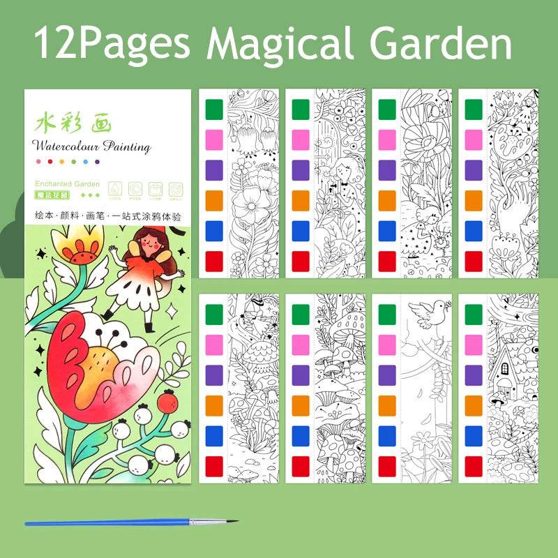 12Pages Coloring Books Portable Watercolor Painting Book Graffiti Picture Books Painting Drawing Toys For Children Gift - AIAZ