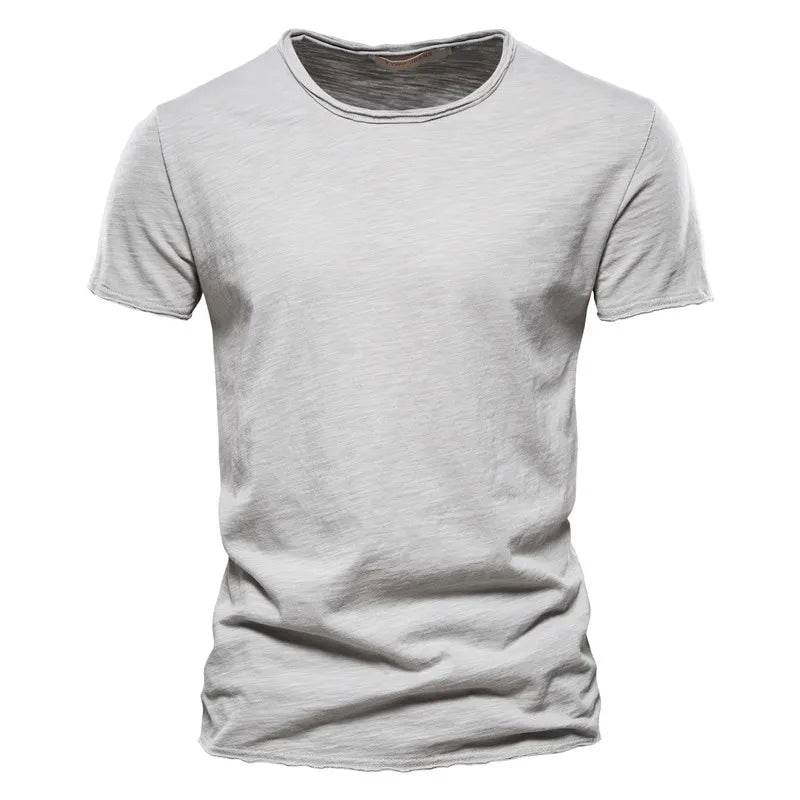 Men's T Shirt Pure Color Round Collar Short Sleeved Tops Tees High Quality Cotton Men T-Shirt Fashion Slim Man T Shirt For Men - AIAZ