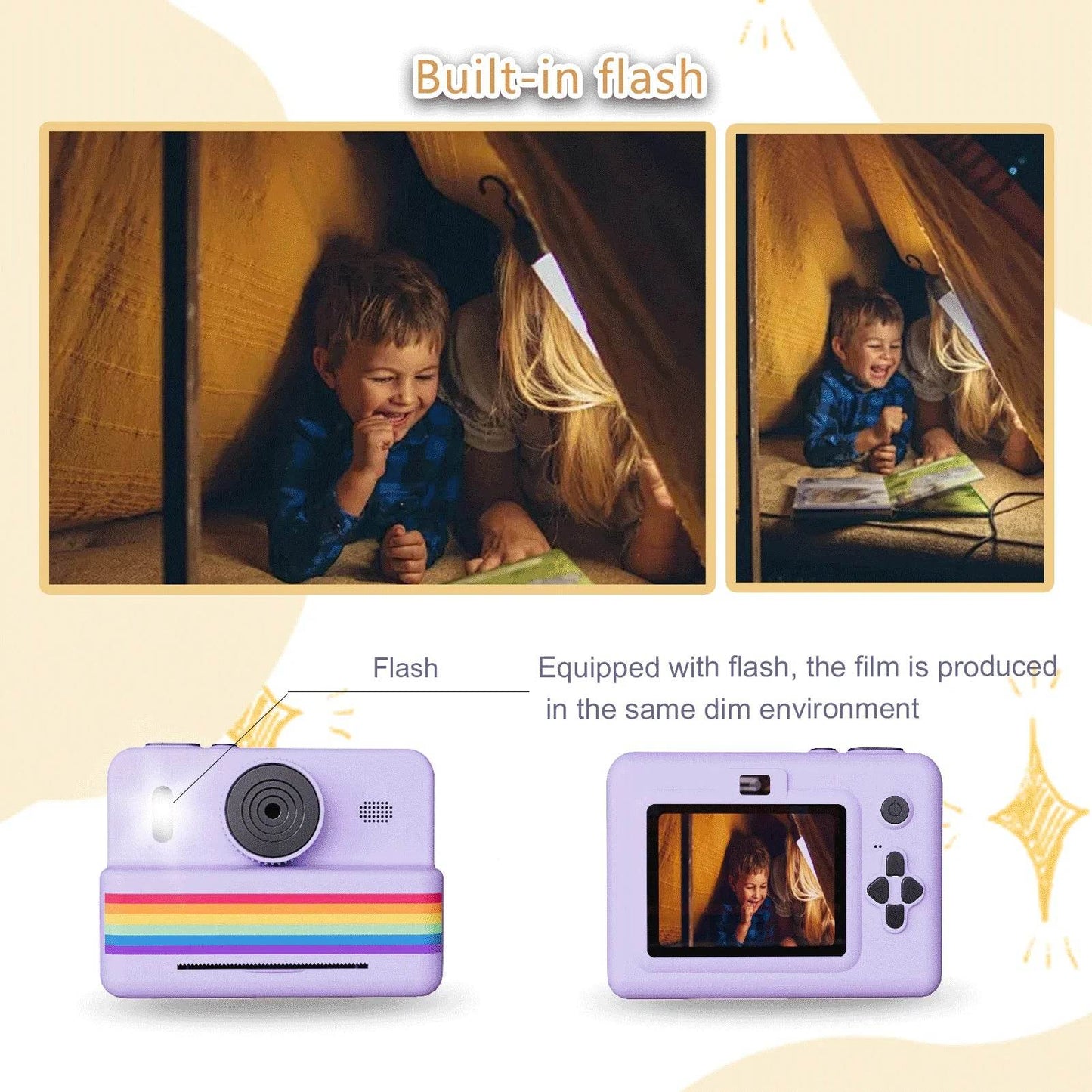 2.8 Inch Large Screen Instant Print Camera, HD Digital Video Camera for Kids, Outdoor Zero Ink Portable Print Toy Camera - AIAZ